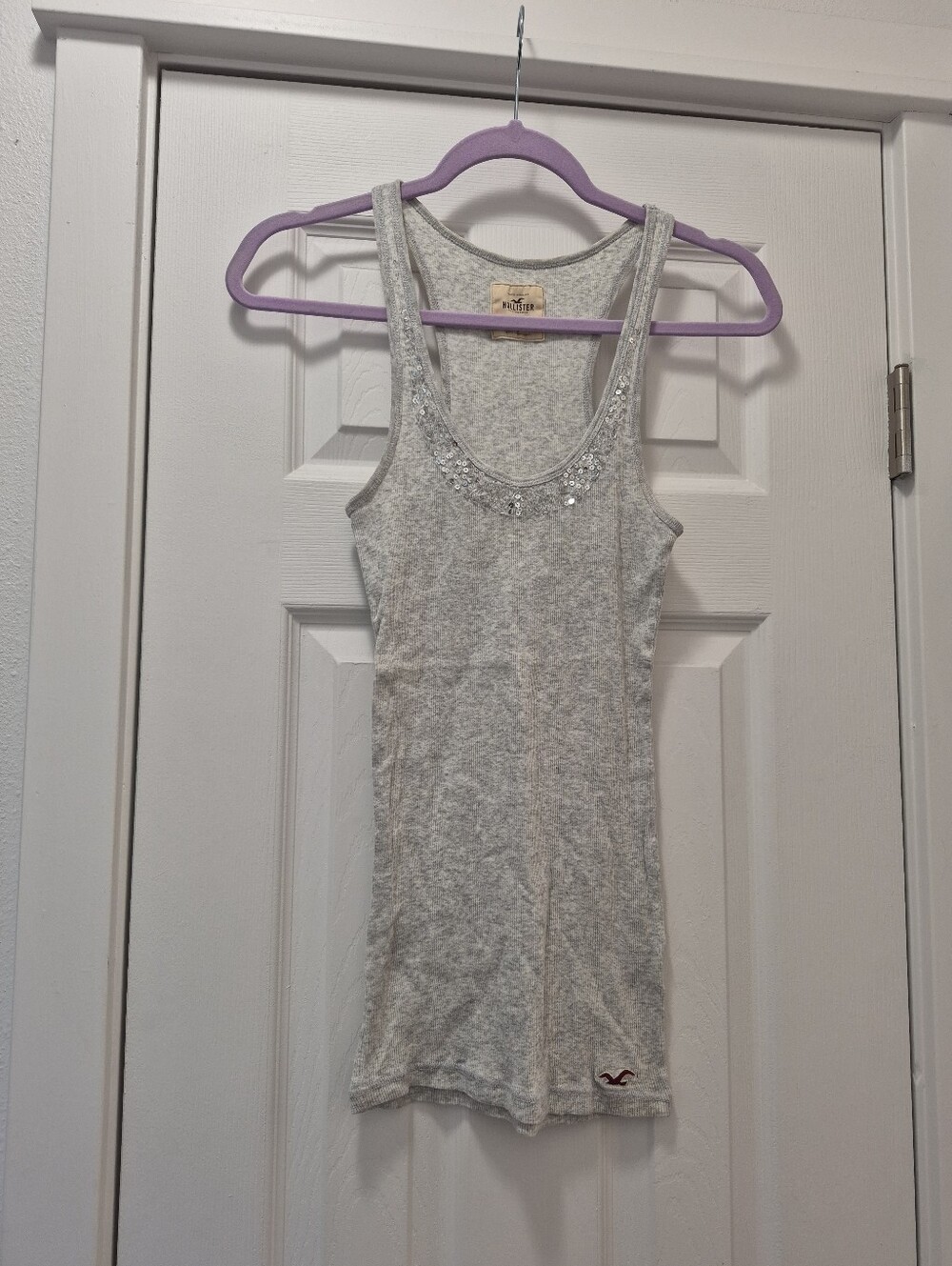 Y2k Hollister Gray Sequin Scoop Neck Tank Top